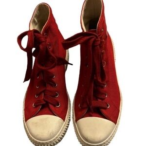 Prada Red High-Top Sneakers Classic Canvas Design